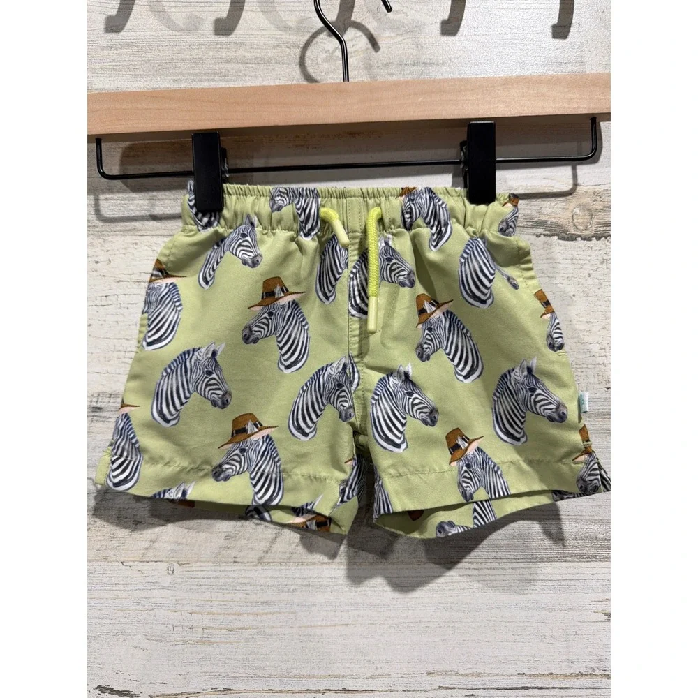 Posh Peanut Swim Trunks Boys 6-12 Months Green Zebra Safari Beachwear Resort